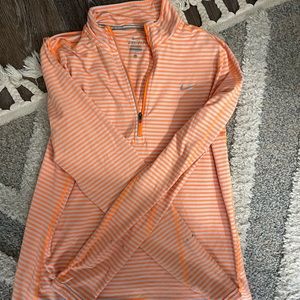 Orange and White Striped Nike Half Zip DRI FIT